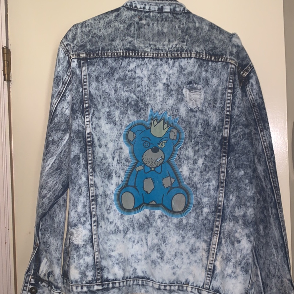 Custom | Ripped *Distressed Blue Jean Jacket *Size Large men - Picture 5 of 6